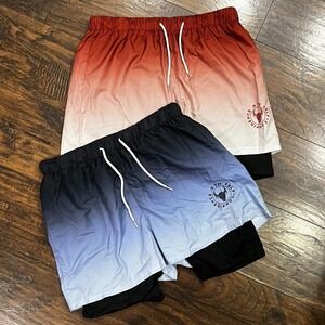Manfinity Fitness Gym Shorts With Spandex & Phone Pocket, 2-Pack, Men's Large